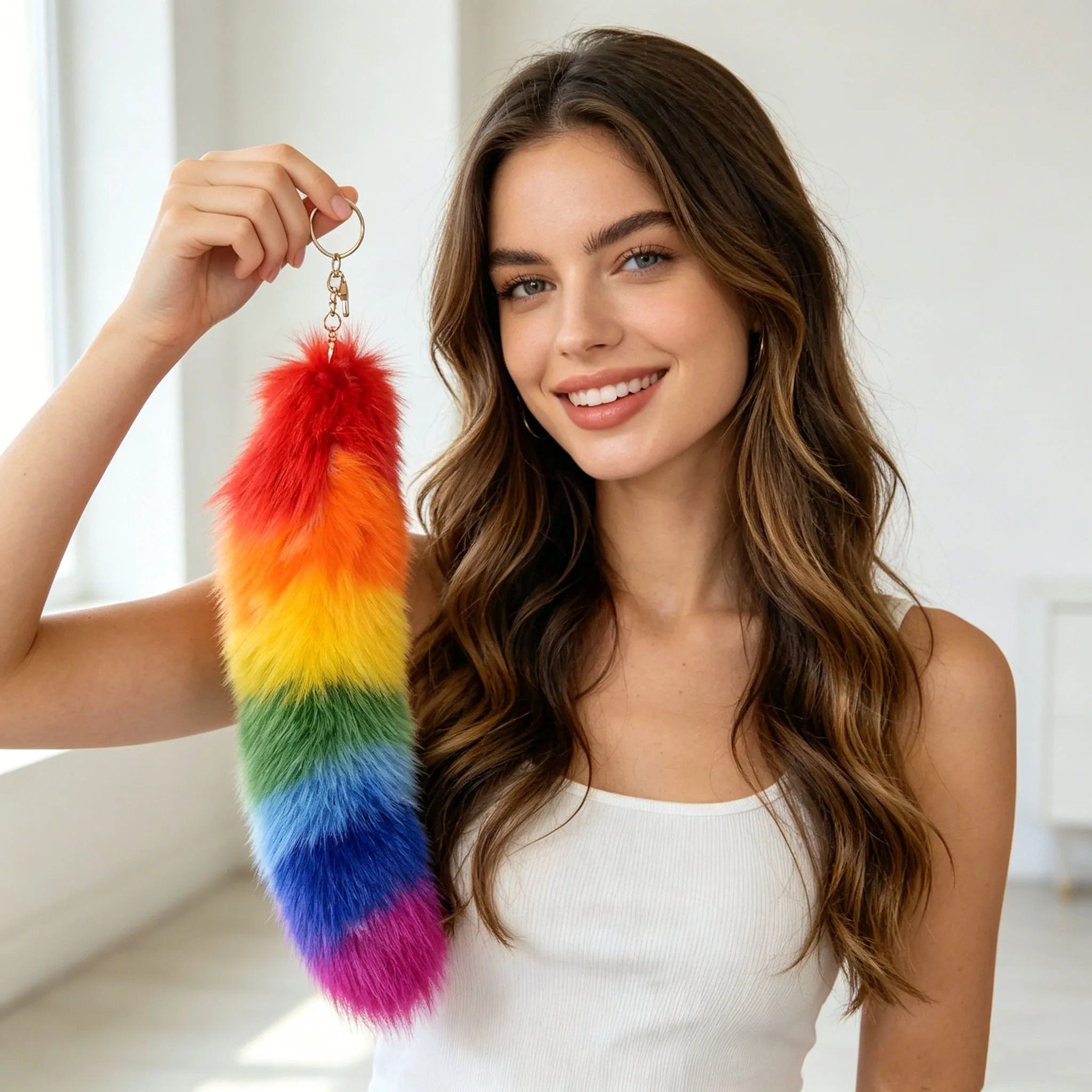 Natural Fox Fur Tail Keychain Furry Y2K Accessory Fox Tail Keychain for Bags Charms Y2K Length 40 Cm Car Keychains for Women