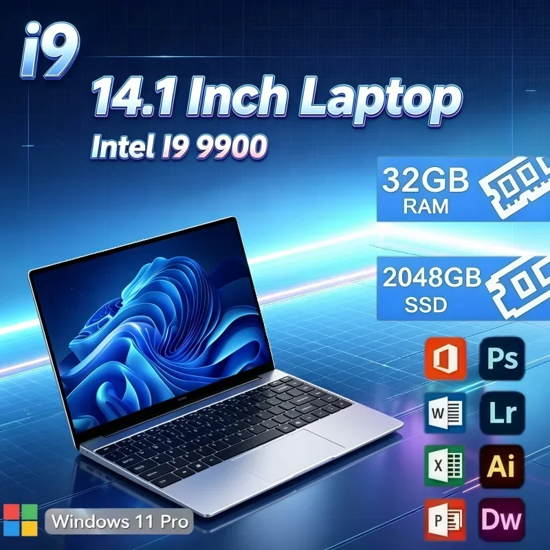 14.1 Inch Laptop PC Intel Core I9-9900 32GB RAM 2TB SSD Windows11 Large Storage Notebook For Daily Browsing
