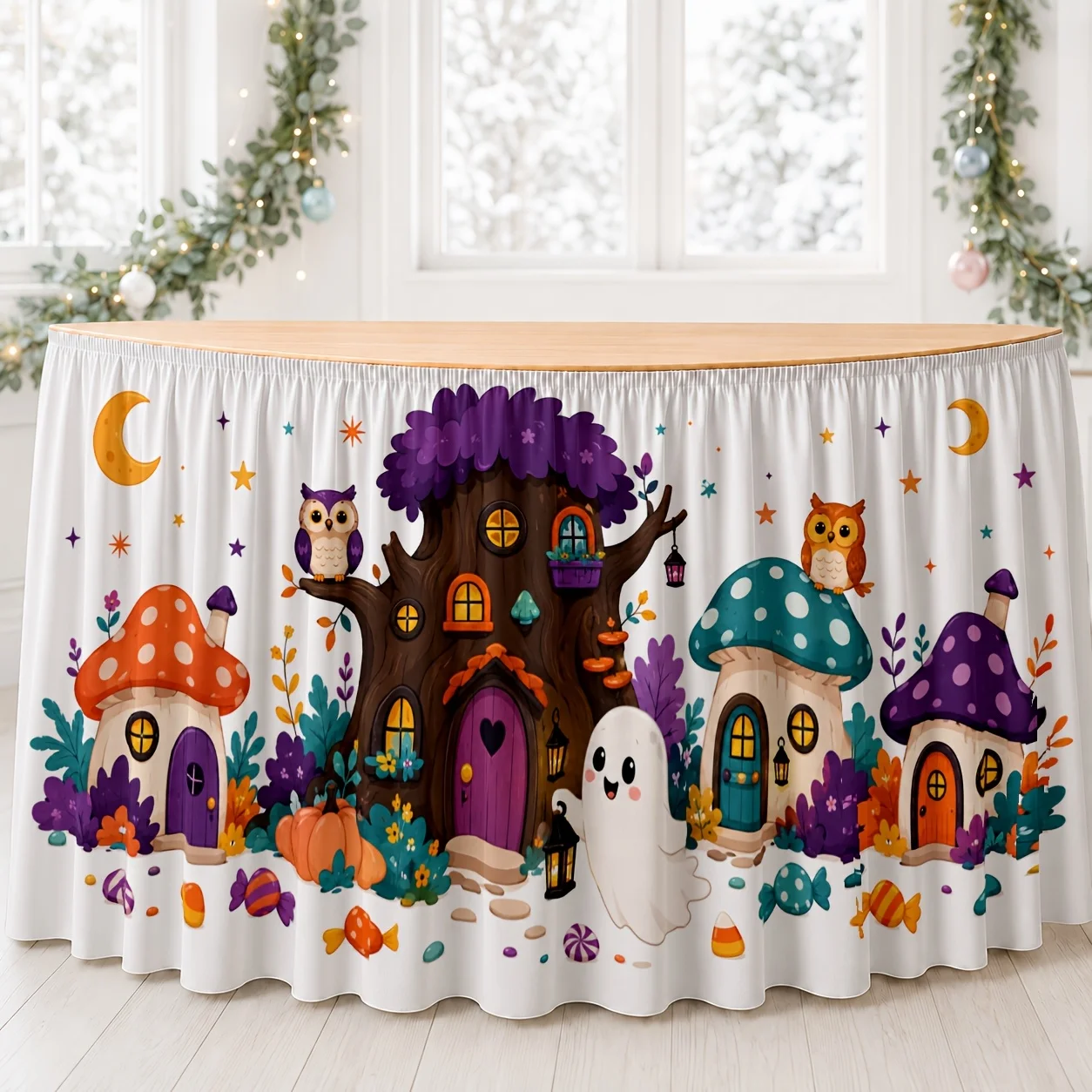 Cute fairy tale style, Halloween theme, autumn, free tablecloth 1pc2D flat banner flat printed polyester table skirt