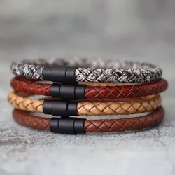 Noter New Minimalist Mens Leather Bracelet Bangle Black Magnet Buckle Matching Stackable Braslet Leisure Accessories Pulsera