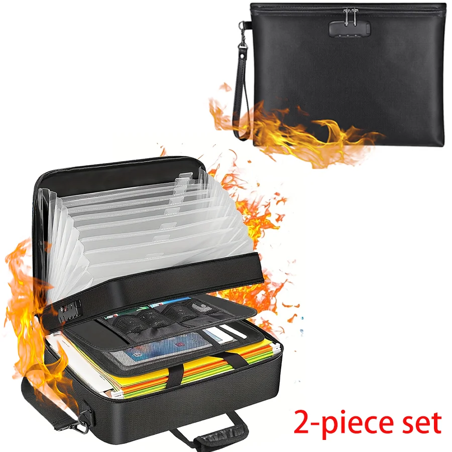 

Fire-resistant Document Folder with Lock Firesafe Document Storage Bag, features a Money Pocket