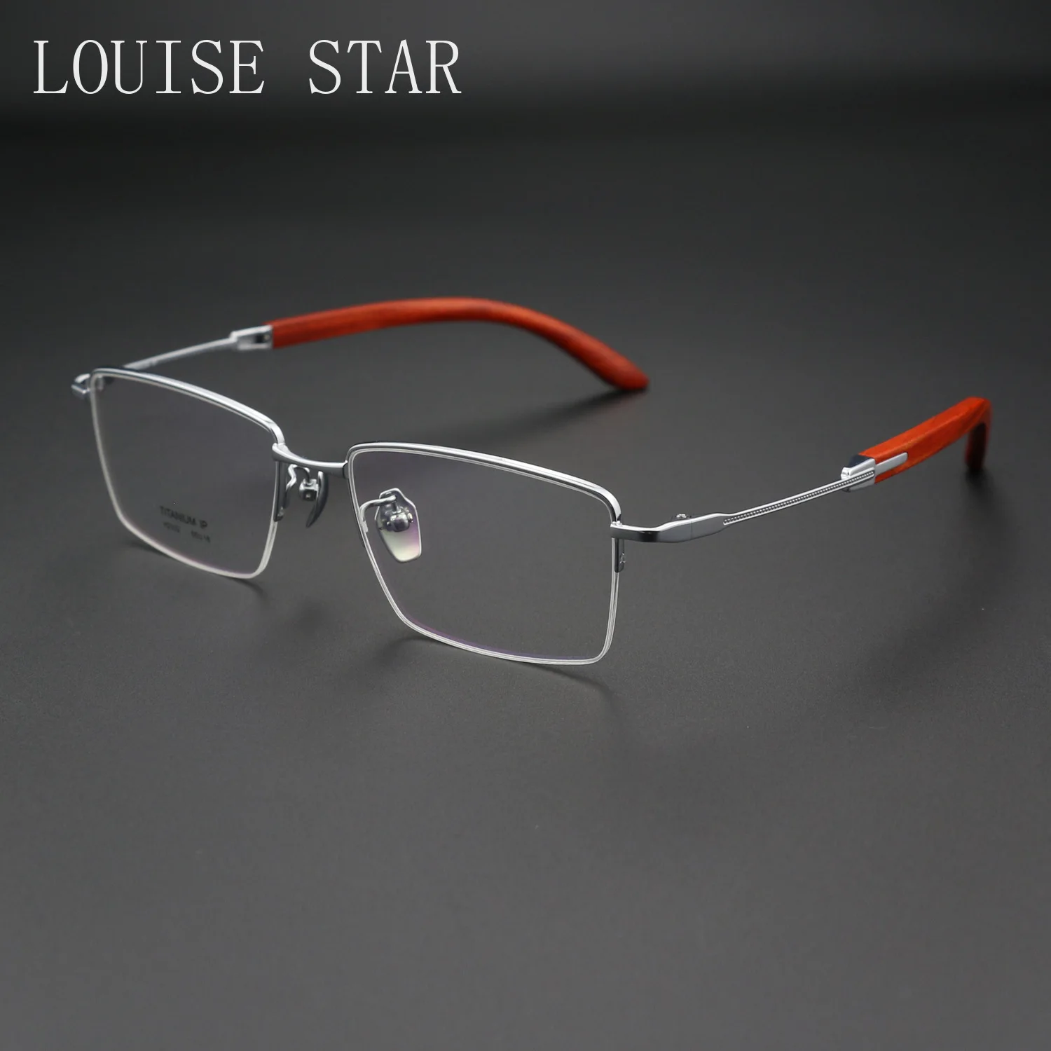 Men's Business Half Frame Pure Titanium Glasses, Sandalwood Legs Can Be Matched with Myopia Glasses Frame Prescription Glasses