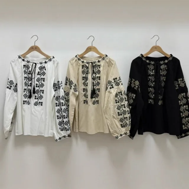 

Рубашка с круглым вырезом и рукавами-фонариками в стиле ретро в этническом стиле, женские блузки в стиле бохо, свободный повседневный пляжный топ, осень 2026 г.