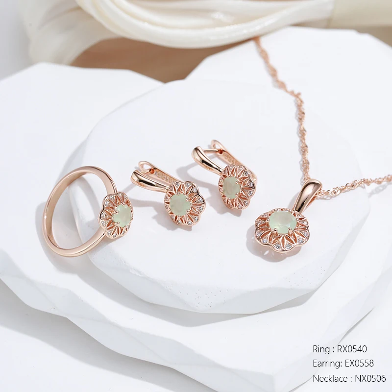 SYOUJYO Lake Green Natural Zircon Rings For Women 585 Rose Gold Color Wedding Fine Jewelry Classic Trendy Ring Gift