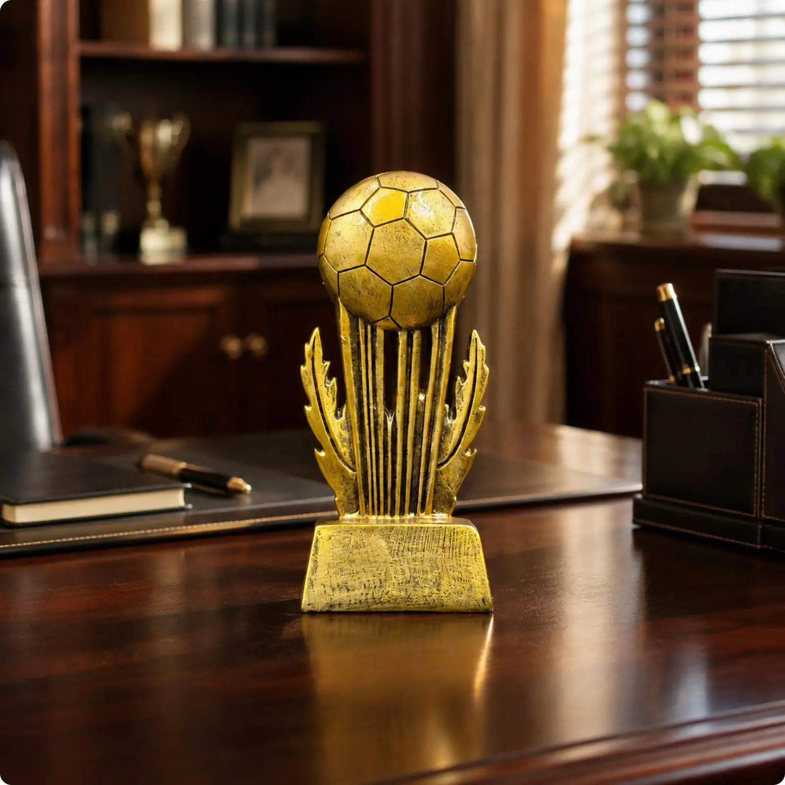 Football Trophies for Soccer League Winner Award with Ribbed Column Base