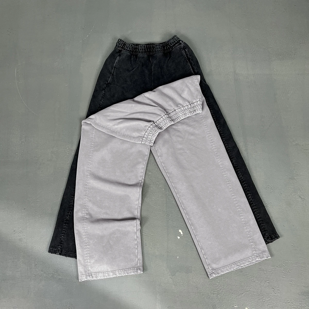 2025  Athletic Acid Black Vintage Baggy Sweatpants Men Stir Fried Snowflake Grinding Edge Splicing Cotton Distressed Sweat Pants