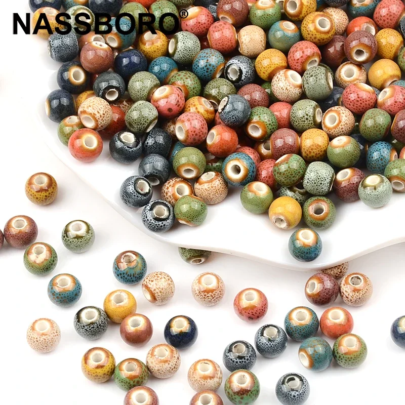 6mm 8mm 10mm Fashion Ceramic Beads 2.5mm Big Hole Diy Handmade Loose Round Porcelain Beads For Jewelry Making