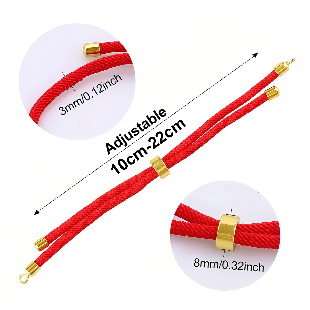 2-5 Stück verstellbare, geflochtene Nylon-Kordeln, Schiebe-Freundschaftsarmbänder, handgefertigte Glücksseile mit Messing-Endkappen für die Schmuckherstellung – Detail 2