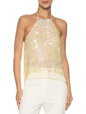 Lamuusaa Sexy Halter Tops Summer Women Clothes Sequins Sleeveless Backless Irregular Hem Tank Party Tops 2000s Club Streetwear