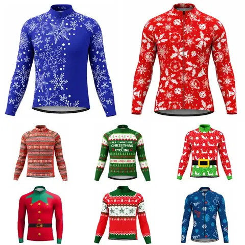 Christmas Long Sleeve Cycling Jersey Men's 3 Pocket Winter Fleece And Summer Thin Cycling Clothing