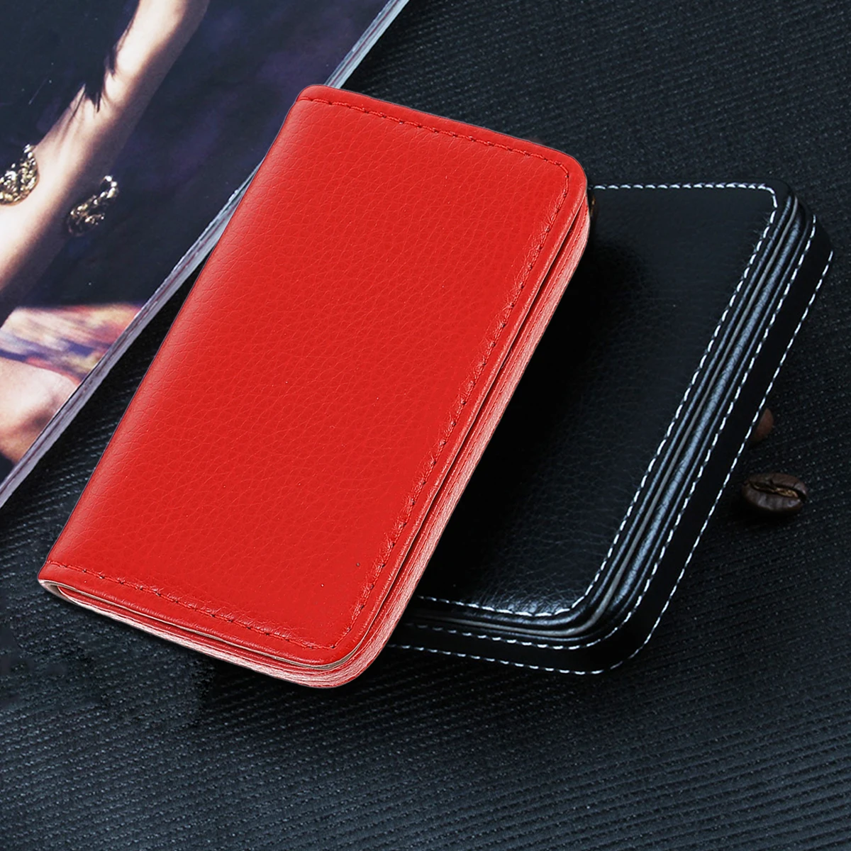 

Portable Business Card Holder Case Magnetic Closure Cards Protection Simple Design Name Card Storage PU CaseBracket