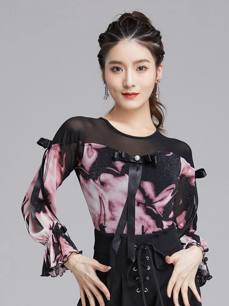 

X2183 Lady Latin Dancing Costume New Modern Ballroom Jumpsuit Dancing Waltz Lantern Long Sleeve Jumpsuit