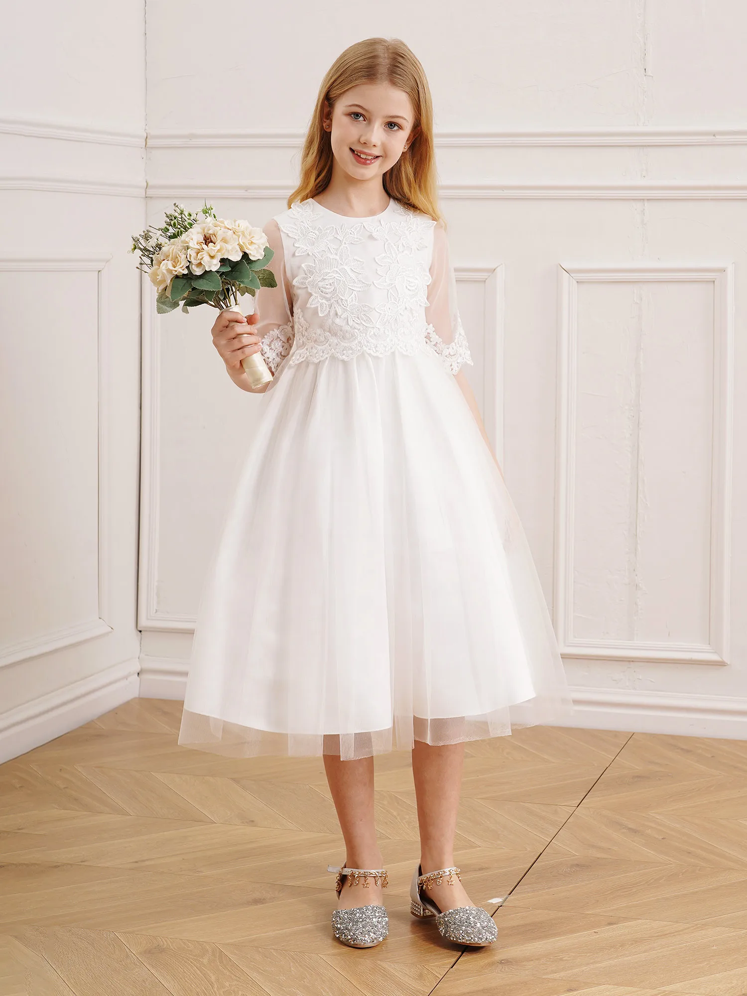 Vestidos elegantes bordados femininos, Robe de tule, Vestido da menina da flor, Vestido elegante infantil, Dama de honra, Casamento formal