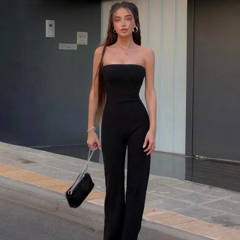 

Spring Summer New Fashion Slim Fit Color Strapless Pants for Women Low Waist Long Pants Polyester Fabric