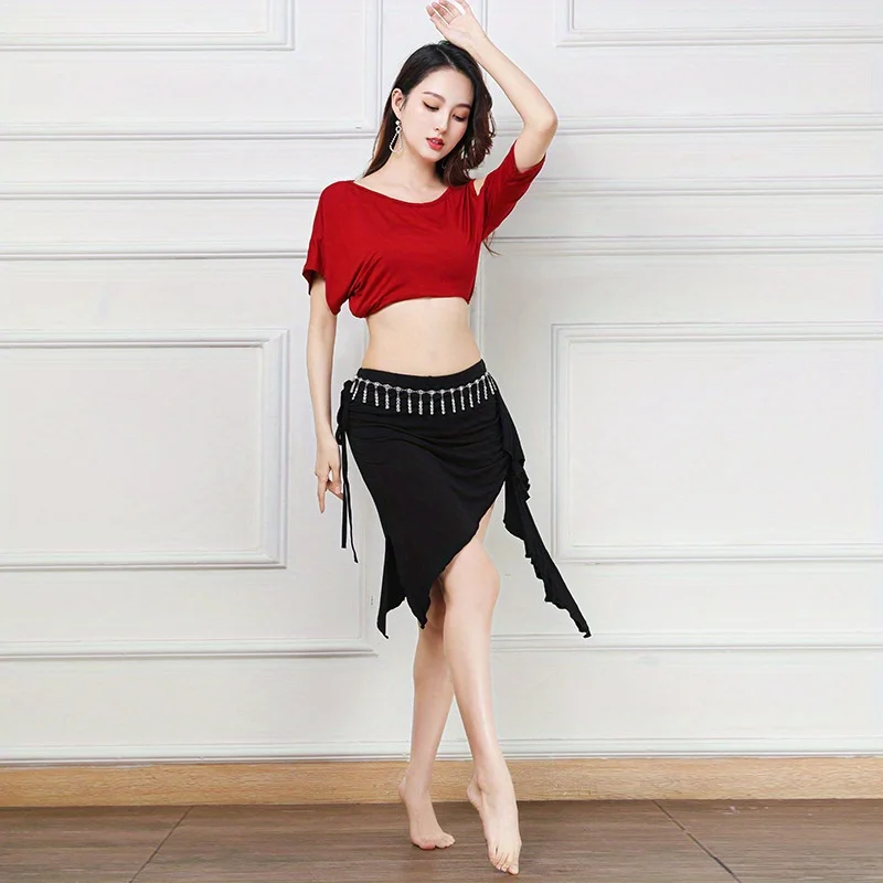 Conjunto de roupa para prática de dança do ventre – Saia de fantasia de treinamento de dança oriental