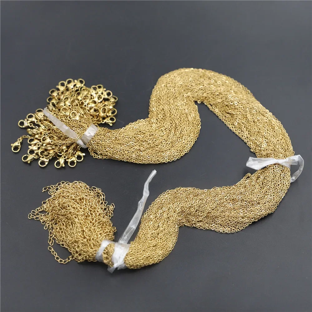 Wholesale 1.6mm Stainless Steel Necklace Rope 45+5cm Gold Color Chain Lobster Clasp DIY Jewelry Accessories 100pcs/lot Wholesale