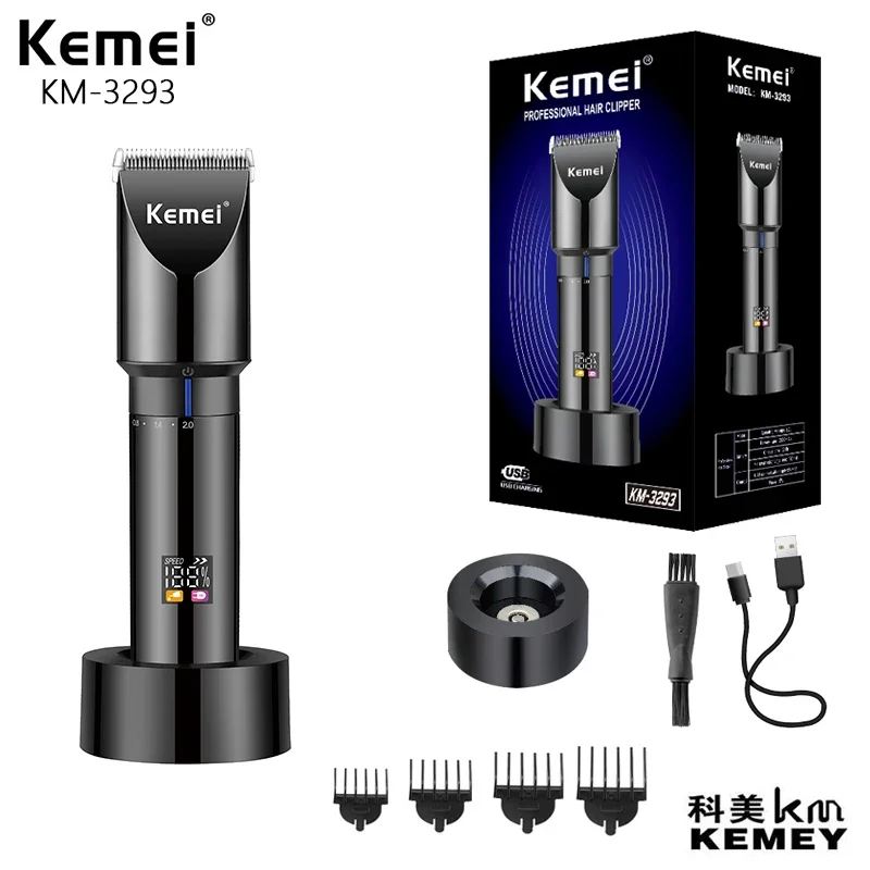 

New Hair Trimmer Professional Rechargeable Cordless Barber Kemei KM-3293 High Quality Hair Trimmer With Charging Base For Men