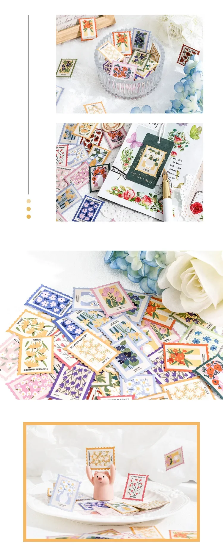 45 Pcs/pack Stamp Style Flowers Stickers Set For Journal Planner Diy Crafts Scrapbooking Embelishment Diary