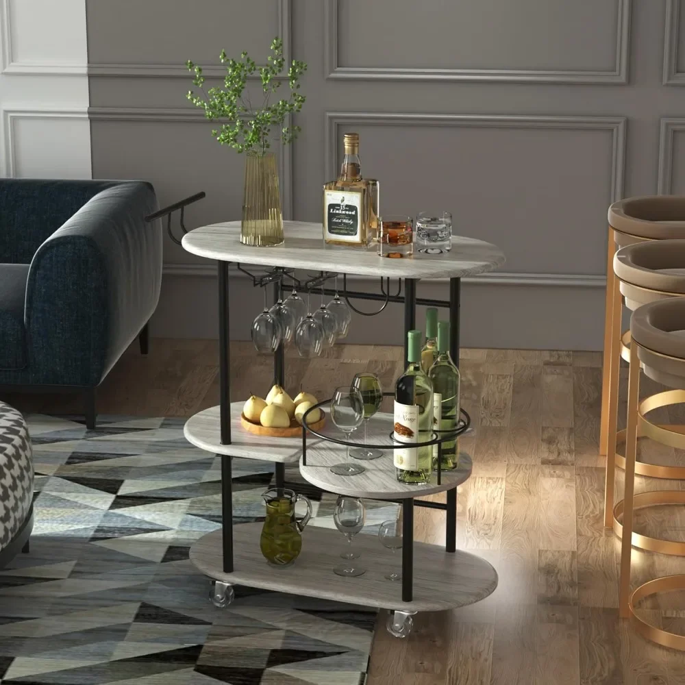 

Light Gray Bar Carts with 4-Tier Storage Shelves, Mobile Bar Serving Cart with Wine Rack and Glass Holder, for The Home, Kitchen