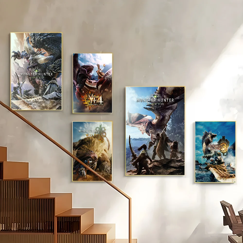 

M-Monster Hunter Game Poster Sticky Wall Art Printing Waterproof Home Living Bed Room Bar Hallway Aesthetic Decor