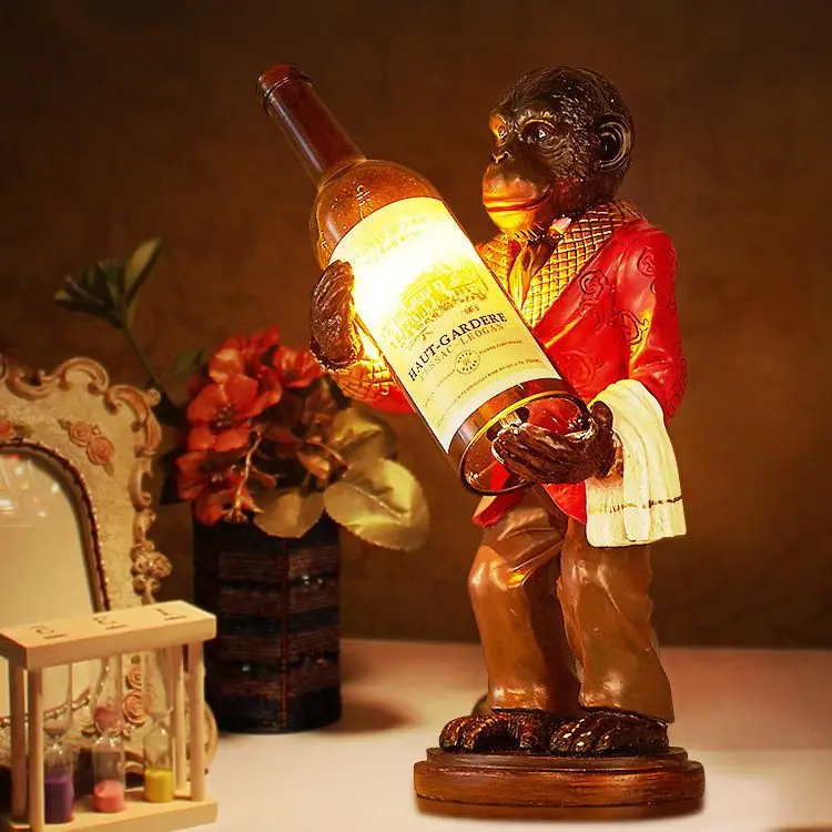 Creative Retro Home Animal Table Lamp Room Decoration Bar Counter Decor Monkey Tafellamp Golden Resin Monkey Light Lamp