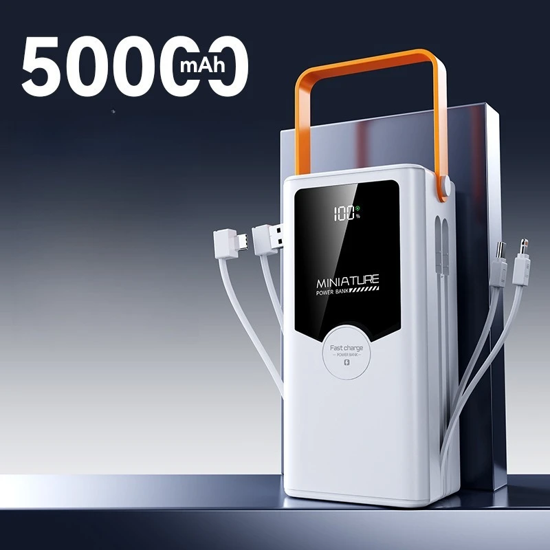 50000mAh Large Capacity Power Bank Built-in Cable Fast Charging Digital Display Outdoor Portable Mobile Power for IPhone Android