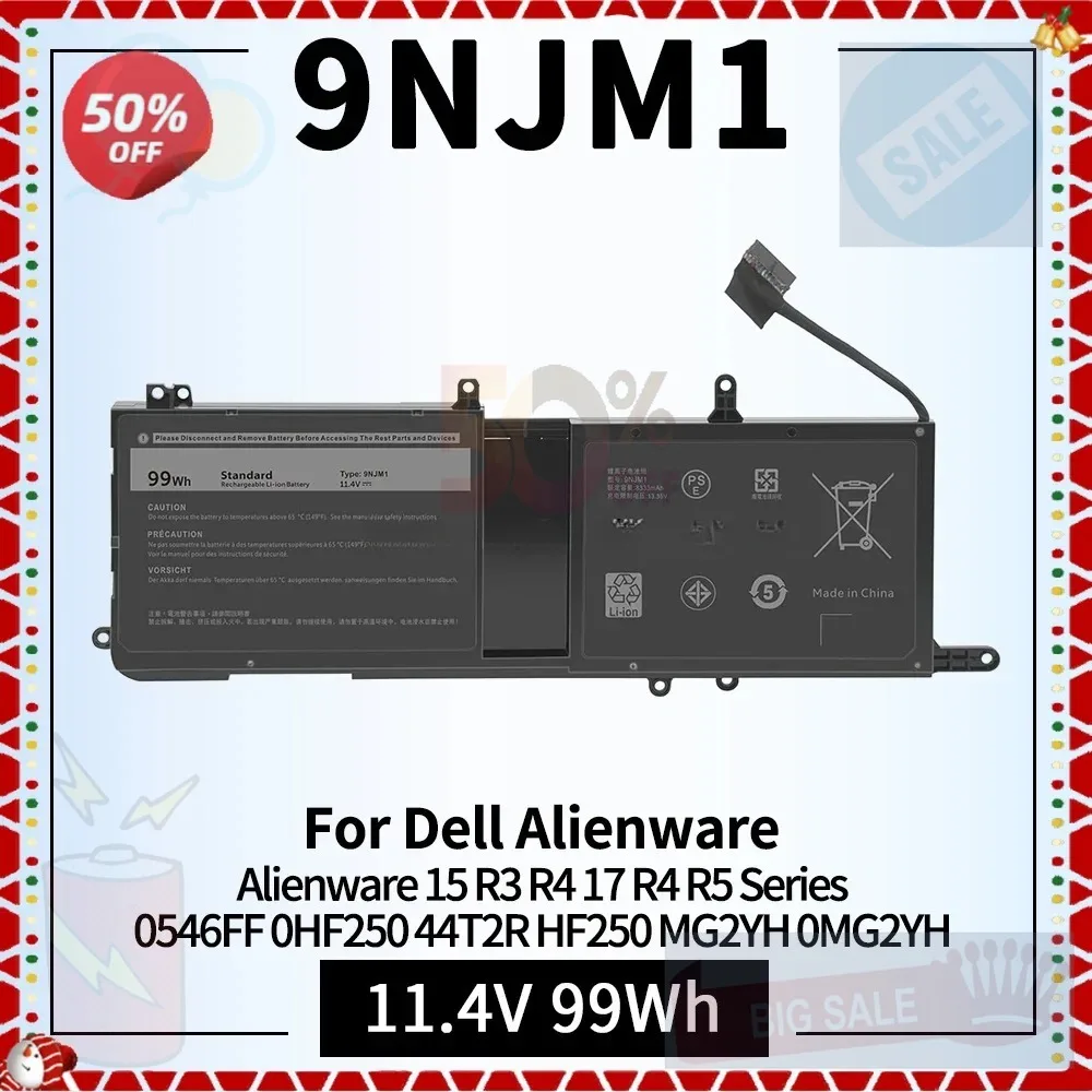 

9NJM1 Laptop Battery for Dell Alienware 15 R3 17 R4 R5 P31E P69F Series Notebook 0546FF 0HF250 44T2R HF250 MG2YH 0MG2YH 11.4V