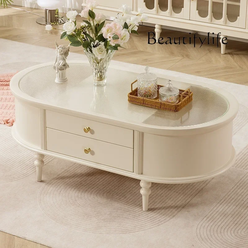 

American-Style Solid Wood Tea Table Pastoral Style Retro Oval Tea Table
