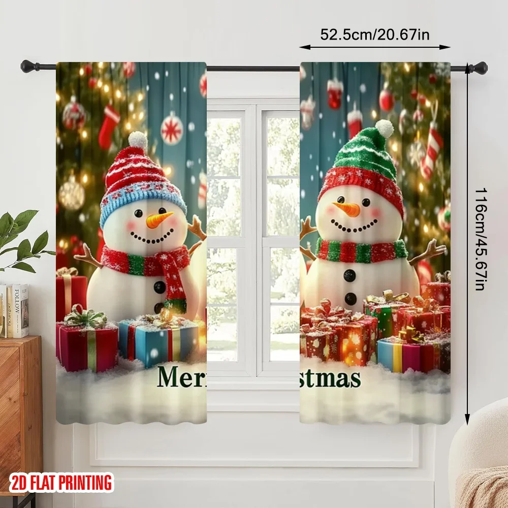 2pcs,2D plane printing Curtain Fabric Snowman and Decorative Tree (3) Versatile Polyester (without rod) Decorations Inside for