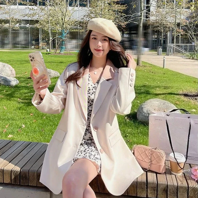 الراقية أنيق الوردي المرقعة السترة المرأة فضفاضة أنيقة أنيقة الحلو الطازجة عادية ربيع الخريف العصر الجديد مقاومة التنقل جاهزة