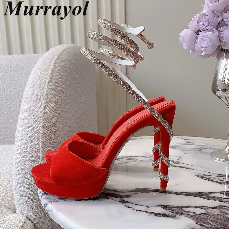 Dress Shoes Rhinestone Decor Snake Shaped Entanglement Sandals Summer Women Waterproof Platform Thin Hight Heels Sandalias