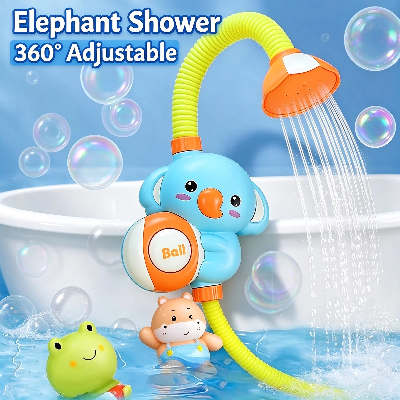 1 Set Cartoon Elephant Electric Baby Shower, 360° Adjustable Sprayer Head, Toddler Bathtub Water Play Toy, Kids Bath Time Gift