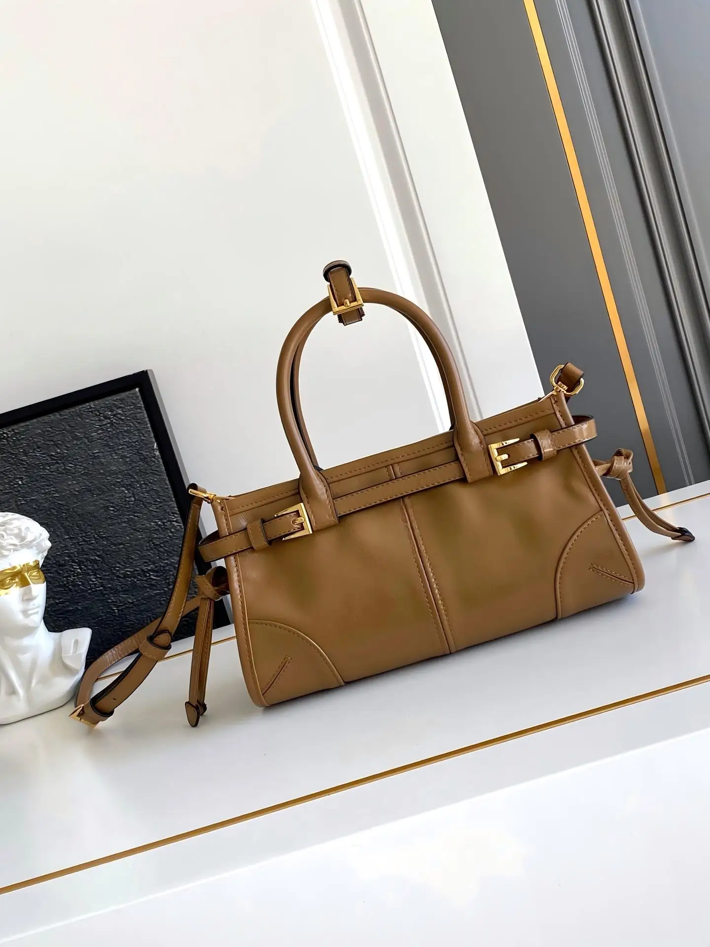 

Belt Buckle Design Shoulder Bags For Women New Luxury Designer Pureses And Handbags Pure Color Large Capacity Shopper