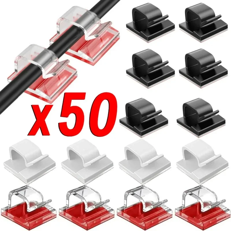 10/20/50PCS Cable Organizer Clips Wire Winder Holder Protector USB Cable Management Adhesive Hooks Desk Clamp For Home Office