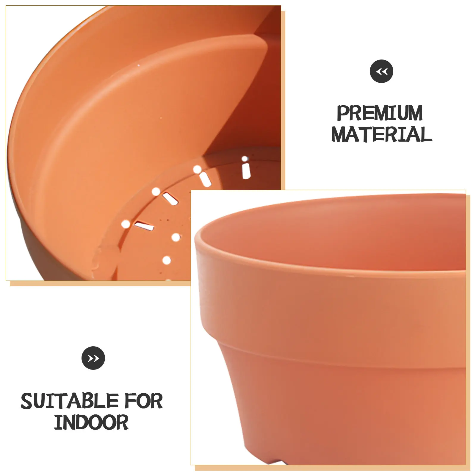 3Pcs Imitation Clay Plastic Flower Pot Round Orange 18Cm Drainage Hole Indoor Outdoor Small Succulent Plant Container Garden
