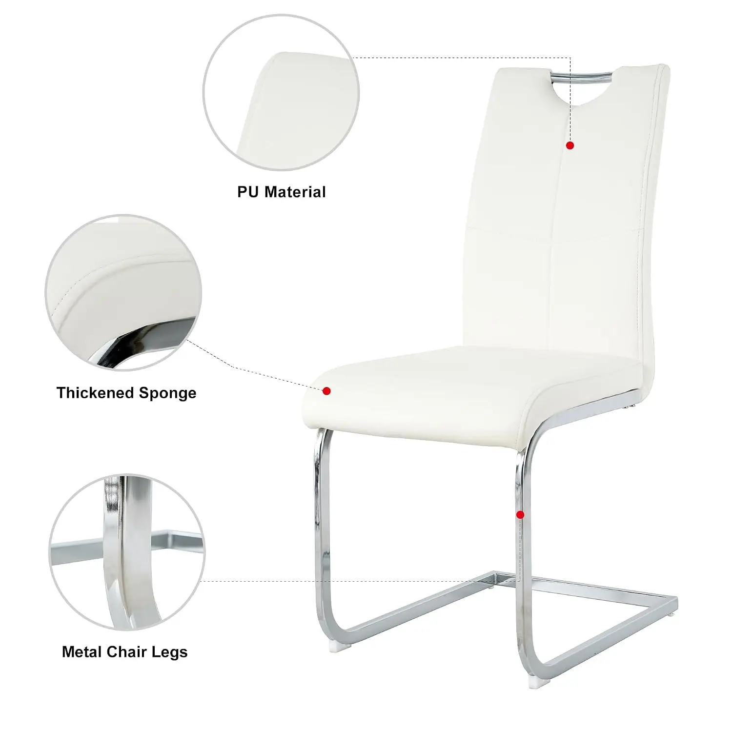 Round Dining Table Set 4 Person Glass Top & White PU Leather Chairs for Small Space 36'', Customized