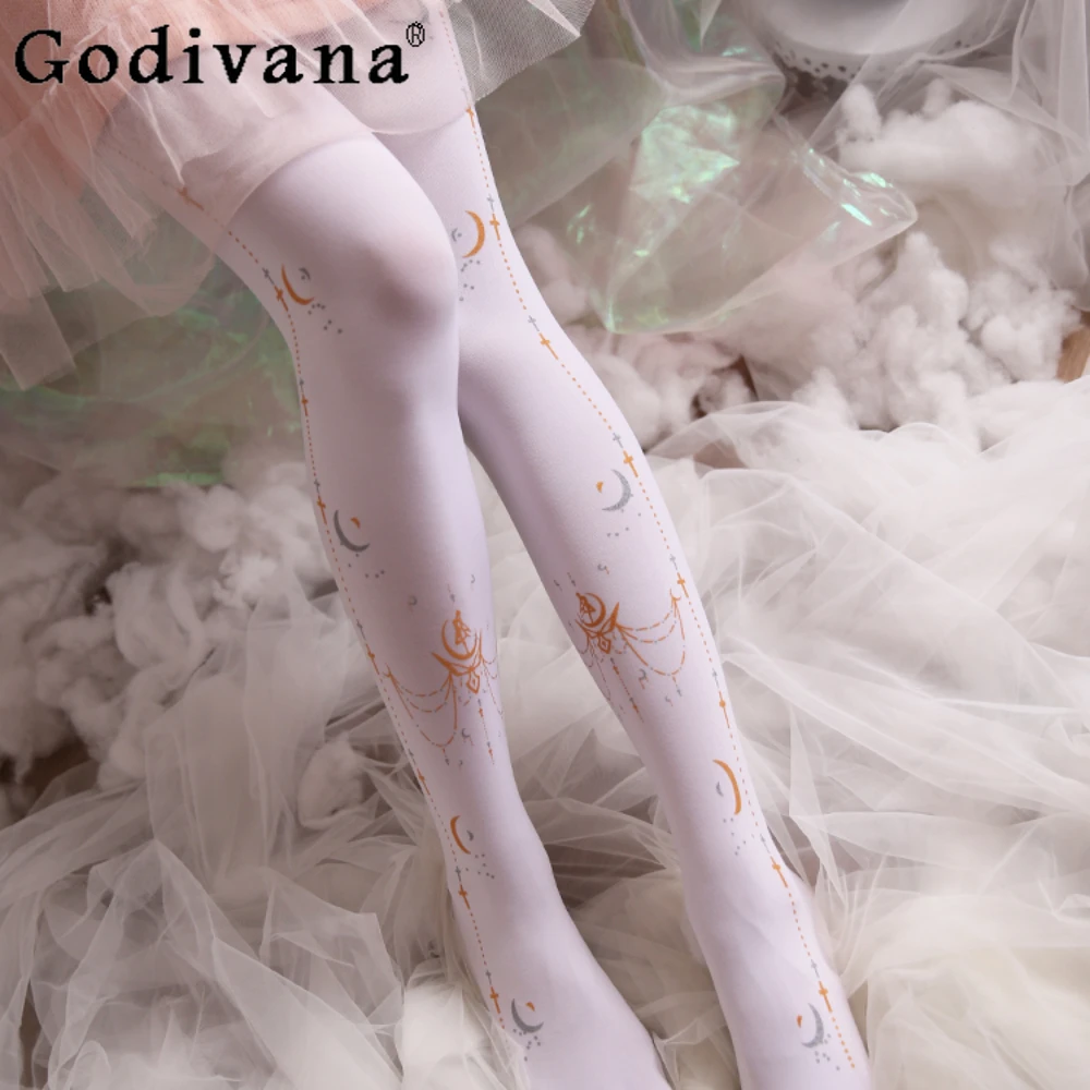 

Japanese Teen Sexy Stockings Anime Cute Printed Jumpsuits for Women Sweet Kawaii Slim Lolita Thigh High Socks