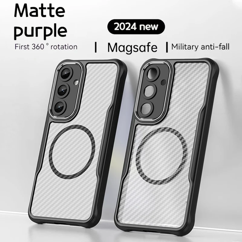 Magnetisch matt durchscheinende Panzerung stoß festes Gehäuse für Galaxy S24 Kohle faser Galaxie S24 Ultra Magsafe Wireless Lade koffer