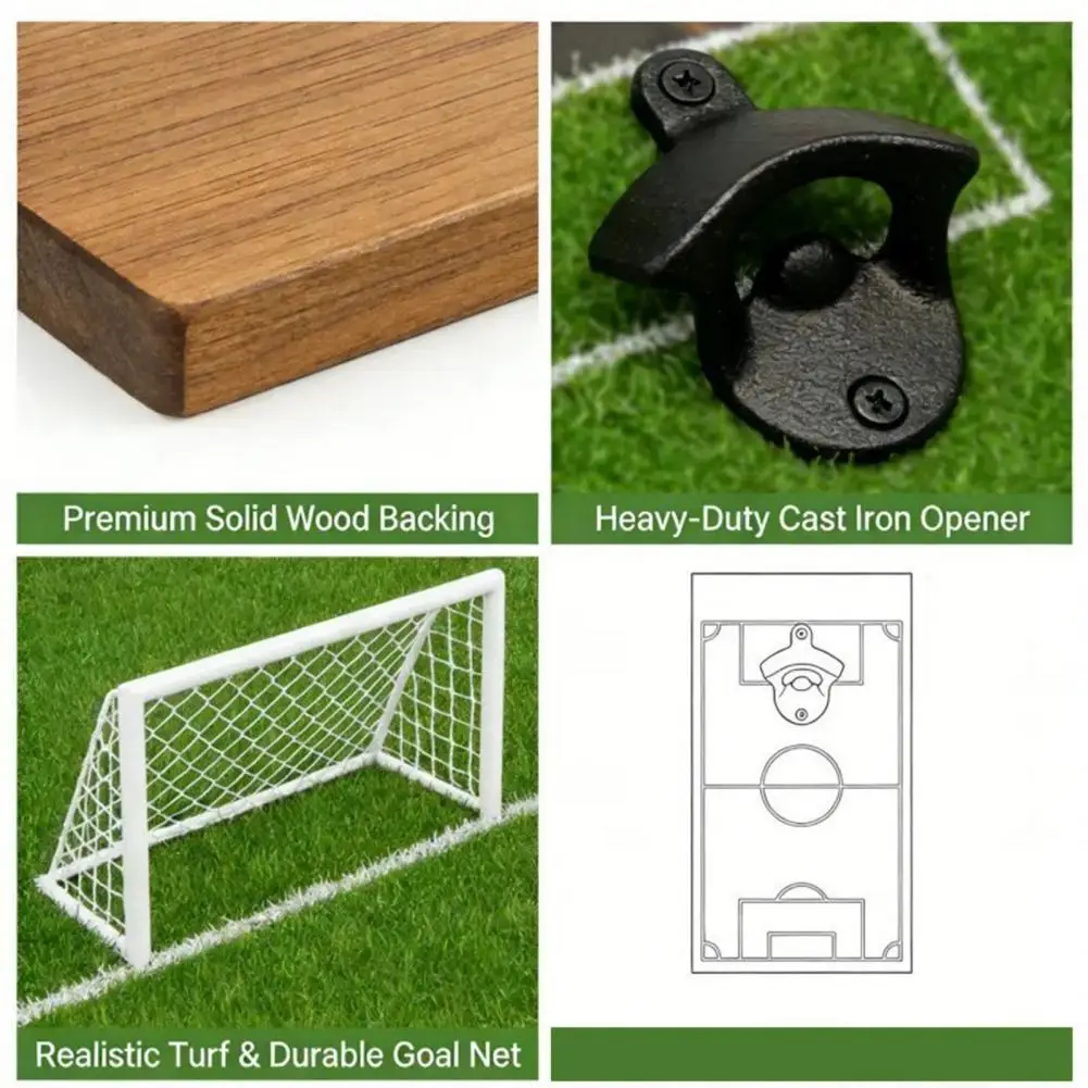 Durable Bottle Opener Wall Mounted Bottle Opener Football Field Bottle Opener with Cap Catcher Magnetic Wall Mounted for Bar