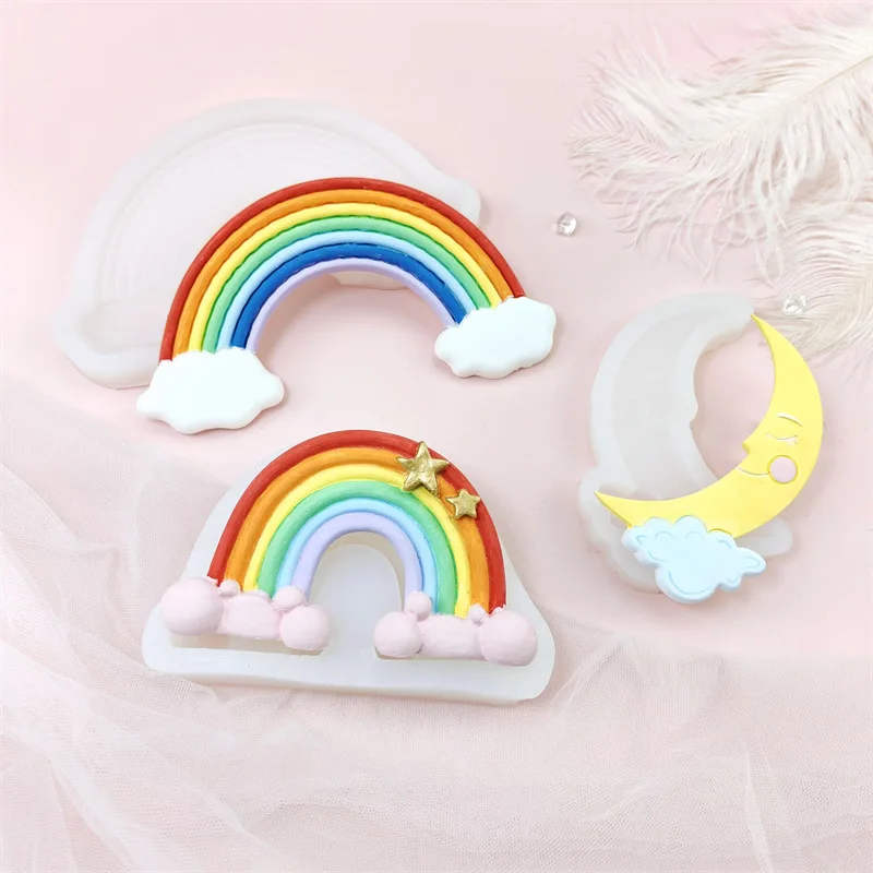 

Rainbow Silicone Mold Birthday Cake Decoration Tool Moon Chocolate Mousse Fondant Mold Drop Adhesive Soil Plaster Molds