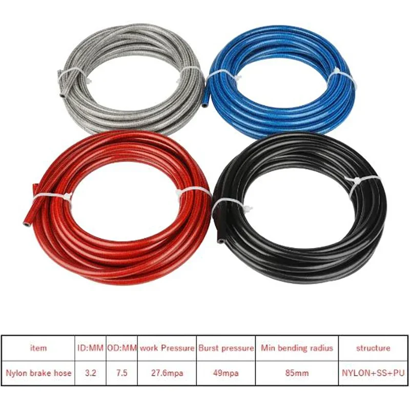 AN3 1M~10M Motorcycle Braided Stainless Steel Nylon Brake Pipe Line Hose Brake Line Gas Oil Fuel Tube Pipe Racing Brake Hose