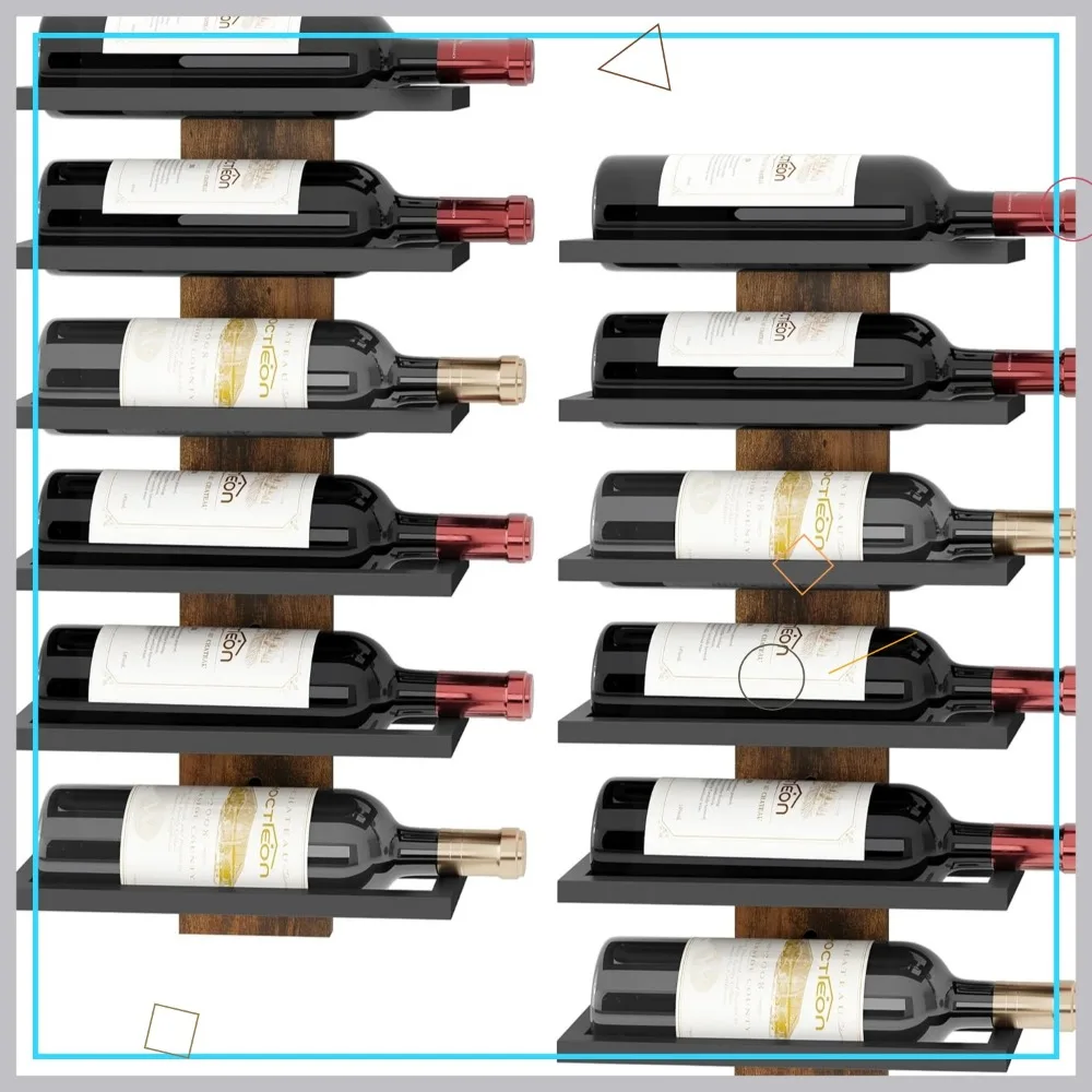 

6-Tier Wall Mount Wine Rack, Rustic Brown Hanging Bottle Holder for Living Room, Bar Storage