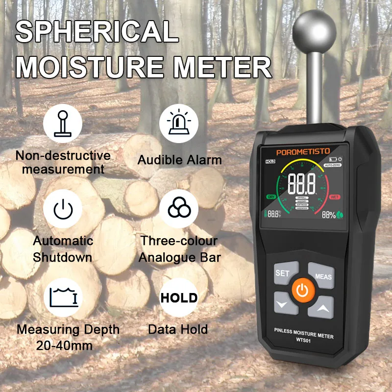 

WTS01 Spherical Moisture Meter Non-destructive Digital Moisture Tester Inductive Wall Material Timber Damp Detector Hygrometer