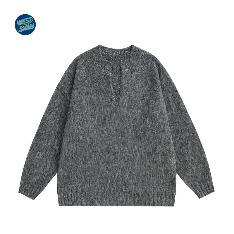 WESTSHAN EU UNS Größe Top Qualität Herbst Winter Retro Einfarbig V-ausschnitt Pullover Pullover Lose Fit Vielseitig Männer Pullover
