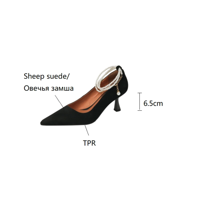 NEW Spring Women Shoes Pointed Toe Thin Heel Women Pumps Sheep Suede High Heels Elegant Women\'s Stiletto Heels Pearl Party Shoes