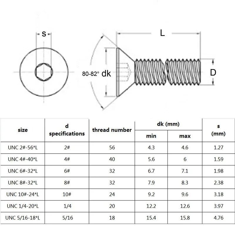 10pcs UNC 5/16-18 US Coarse Thread 304 A2-70 Stainless Steel Hex Hexagon Socket Flat Countersunk Head Screw Bolt