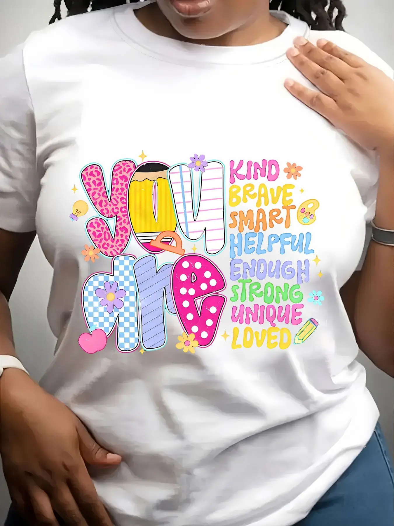 Women's Trendy Crew Neck T-Shirt You Are Kind Brave Smart Suitable for Casual Sportswear