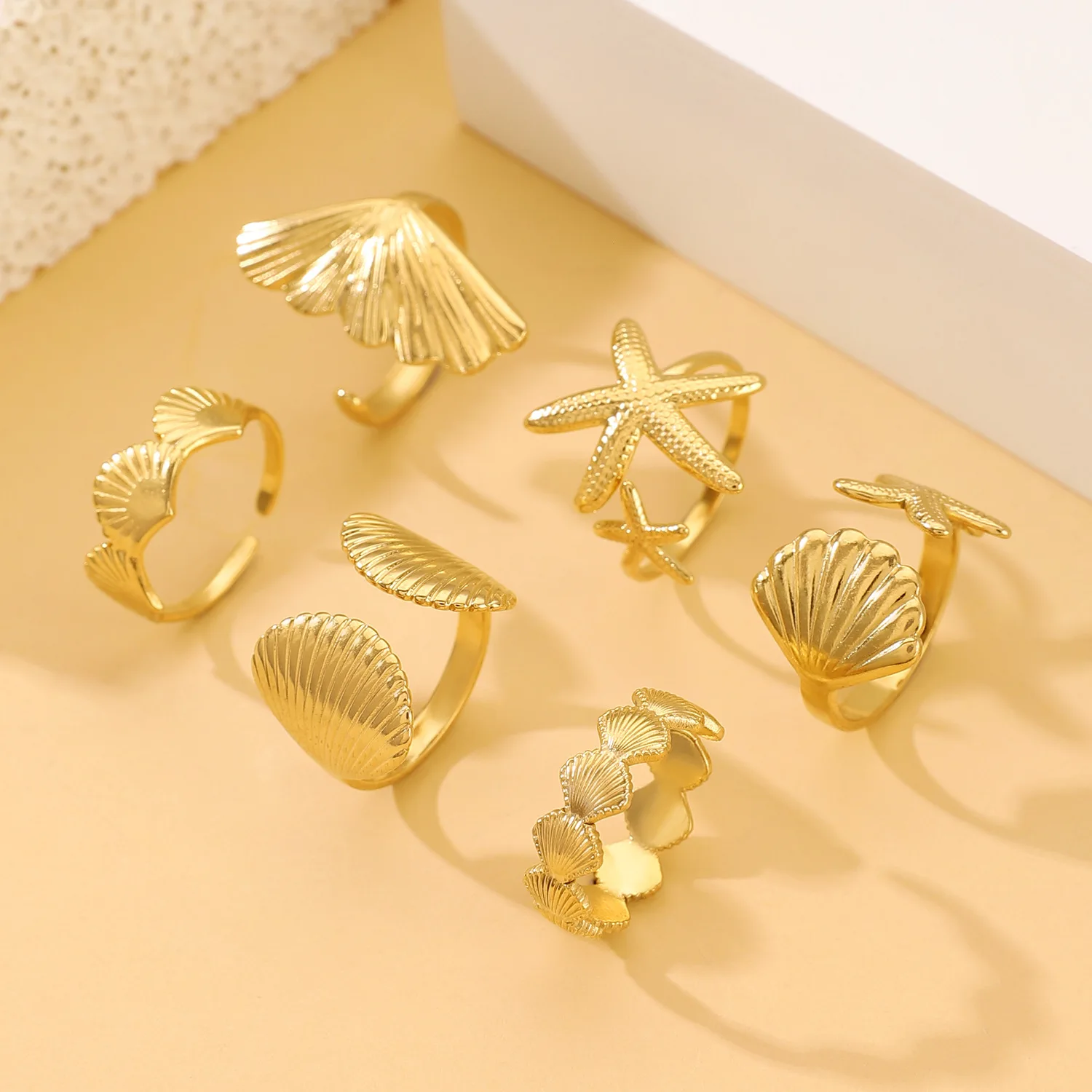 2/3 teile/los Edelstahl Kreative Seestern Shell Ringe Wasserdicht Einstellbar Offenen Ring Für Frauen Sommer Seabeach Schmuck Geschenke – Detail 15