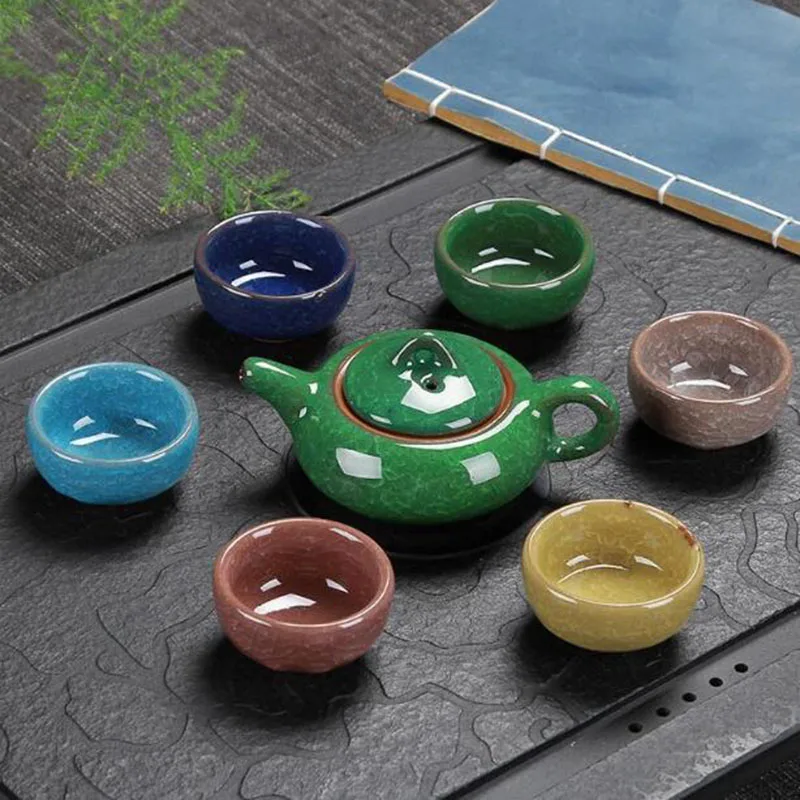 

7Pcs/Set Colorful Ice Crack Tea Pot Cup Sets Kungfu Tea Set Chinese Porcelain Teaware Tea Ceremony Teapot Drinking Tool