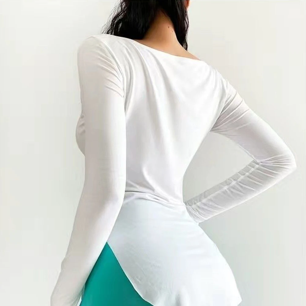 Sexy Sports Running Elastic T-shirt Top Gym Yoga Dance T Shirt Women Clothing O Neck Long Sleeve Slim Knit Pullover Shirts Tees